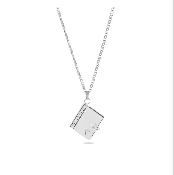 Silver book necklace